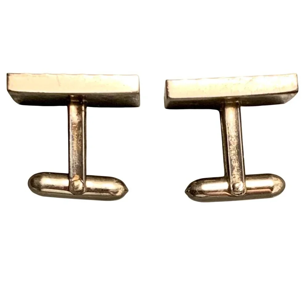 Vintage Lamode Sterling Silver Cufflinks Scalloped Edge Rectangle Hatched Design